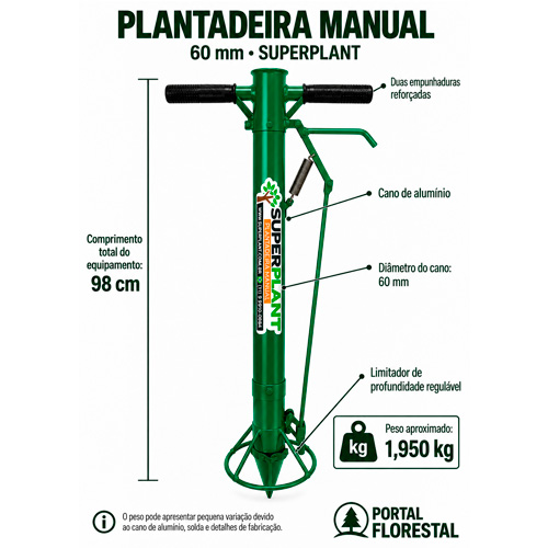 Plantadeira Manual 60 mm com Duas Empunhaduras e Limitador de Profundidade