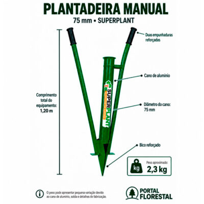 Plantadeira Manual 75 mm com Duas Empunhaduras e Bico Reforçado