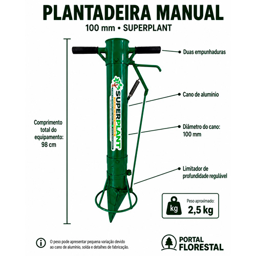 Plantadeira Manual 100 mm com Duas Empunhaduras e Limitador de Profundidade