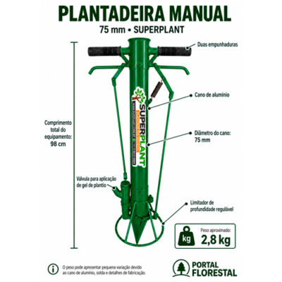 Plantadeira Manual Superplant 75 mm com Válvula para Aplicação de Gel e Limitador de Profundidade