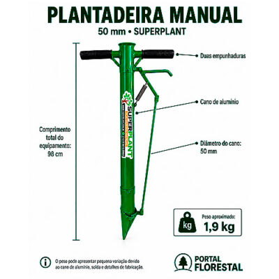 Plantadeira Manual com Duas Empunhaduras, Cano de Alumínio 50 mm – para Mudas de Hortaliças