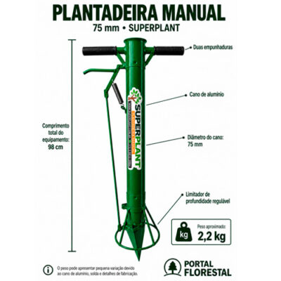 Plantadeira Manual com Duas Empunhaduras, Cano de Alumínio 75 mm e Limitador de Profundidade