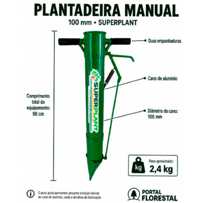 Plantadeira Manual Com duas Empunhaduras, cano de alumínio 100 mm