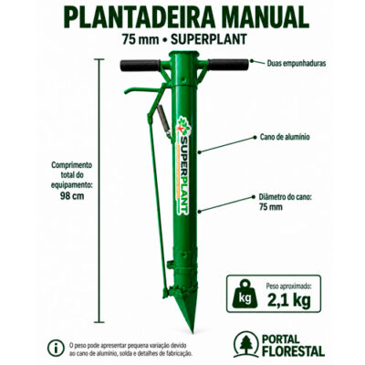 Plantadeira Manual com Duas Empunhaduras, Cano de Alumínio 75 mm