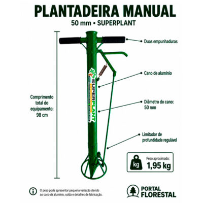 Plantadeira Manual com duas Empunhaduras, Cano de Alumínio 50 mm - para mudas de hortaliças