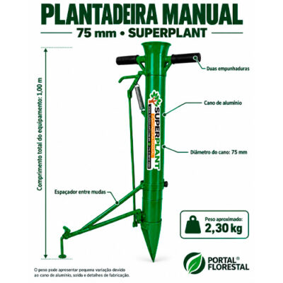 Plantadeira Manual 75 mm com Duas Empunhaduras e Marcador de Espaçamento entre Mudas