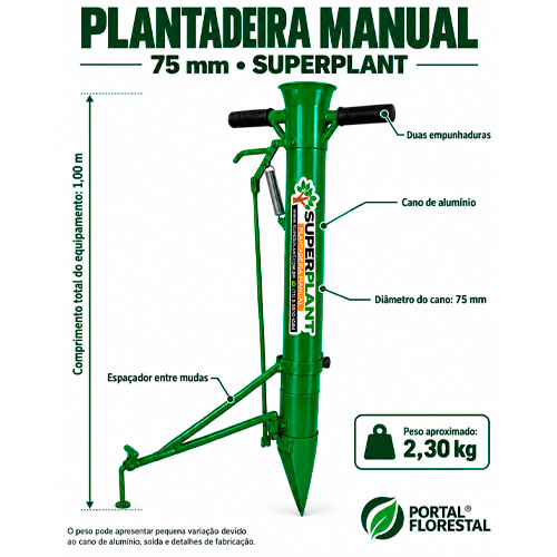 Plantadeira Manual 75 mm com Duas Empunhaduras e Marcador de Espaçamento entre Mudas