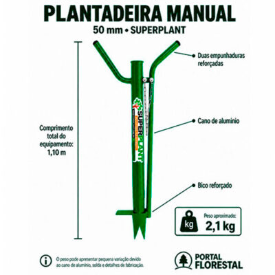 Plantadeira Manual / Adubadeira Manual 50 mm com Duas Empunhaduras e Bico Quadrado Reforçado