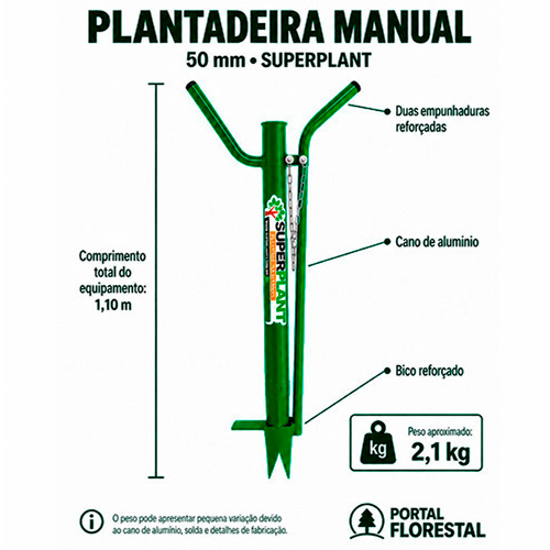 Plantadeira Manual / Adubadeira Manual 50 mm com Duas Empunhaduras e Bico Quadrado Reforçado